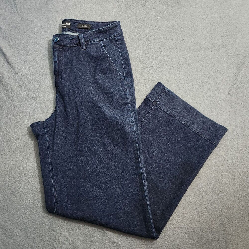 Susan Graver Jeans Women 14 Dark Wash High Rise Flare